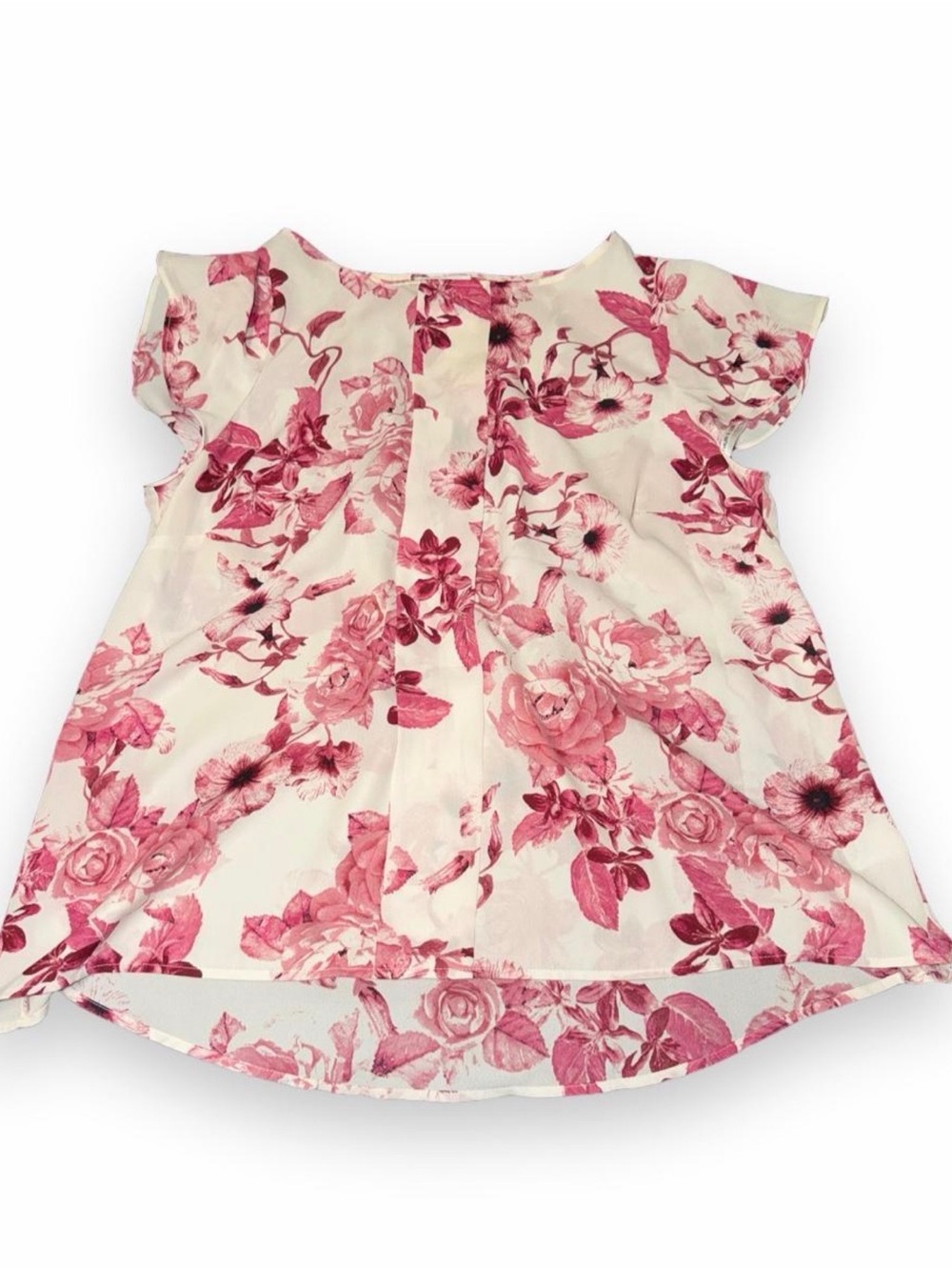 Tahari Pink & White Floral Flutter Sleeve Girl's Top